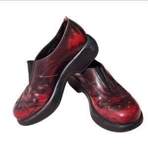 Vintage Dansko Golden Gate Y2K Tooled Leather Red & Black Clogs Women's Size 38